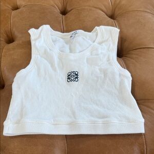 Loewe White Ribbed Logo Crop Tank